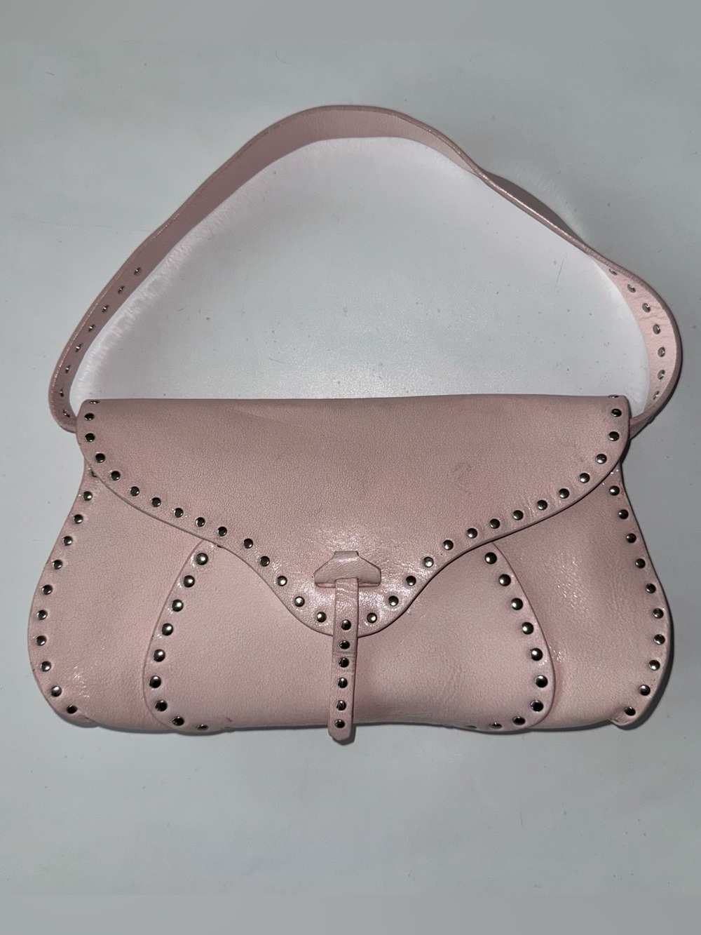 Celine Triomphe Poulbot Vintage Italy Designer Shoulder Bag Pink Studded - Picture 2 of 16